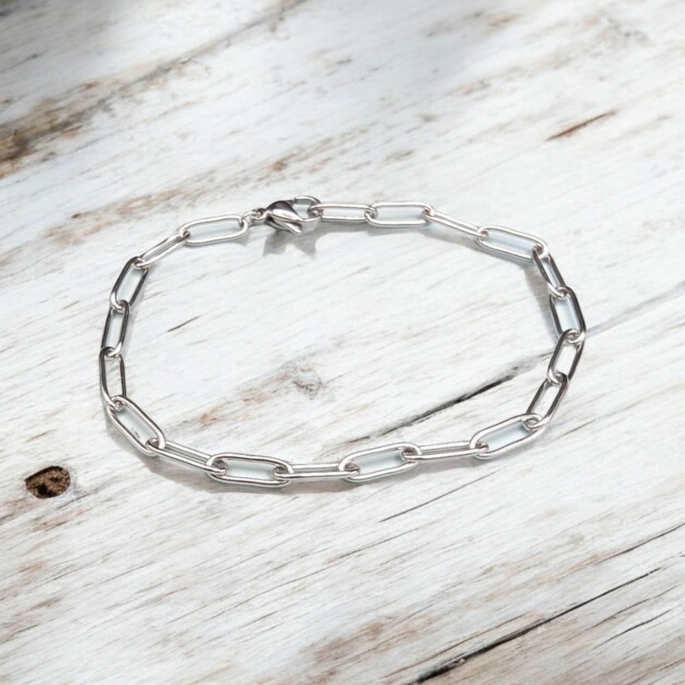 XXS Stainless Steel Paper Clip Chain Stackable Bracelet 6 inch